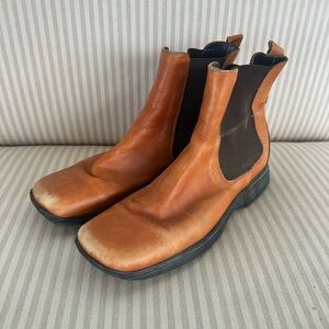 Coach Women's Cognac Leather Chelsea Ankle Boots with Black Panels